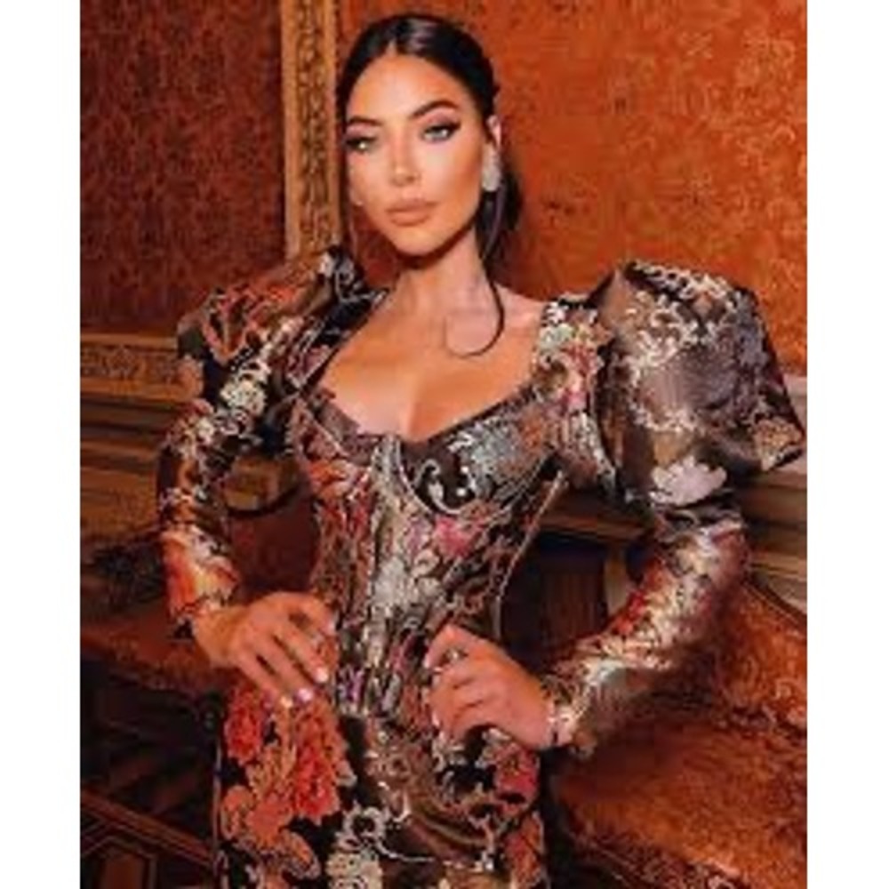 Lavish Alice Floral Brocade Jacquard Corset Puff Sleeve Mini Dress
